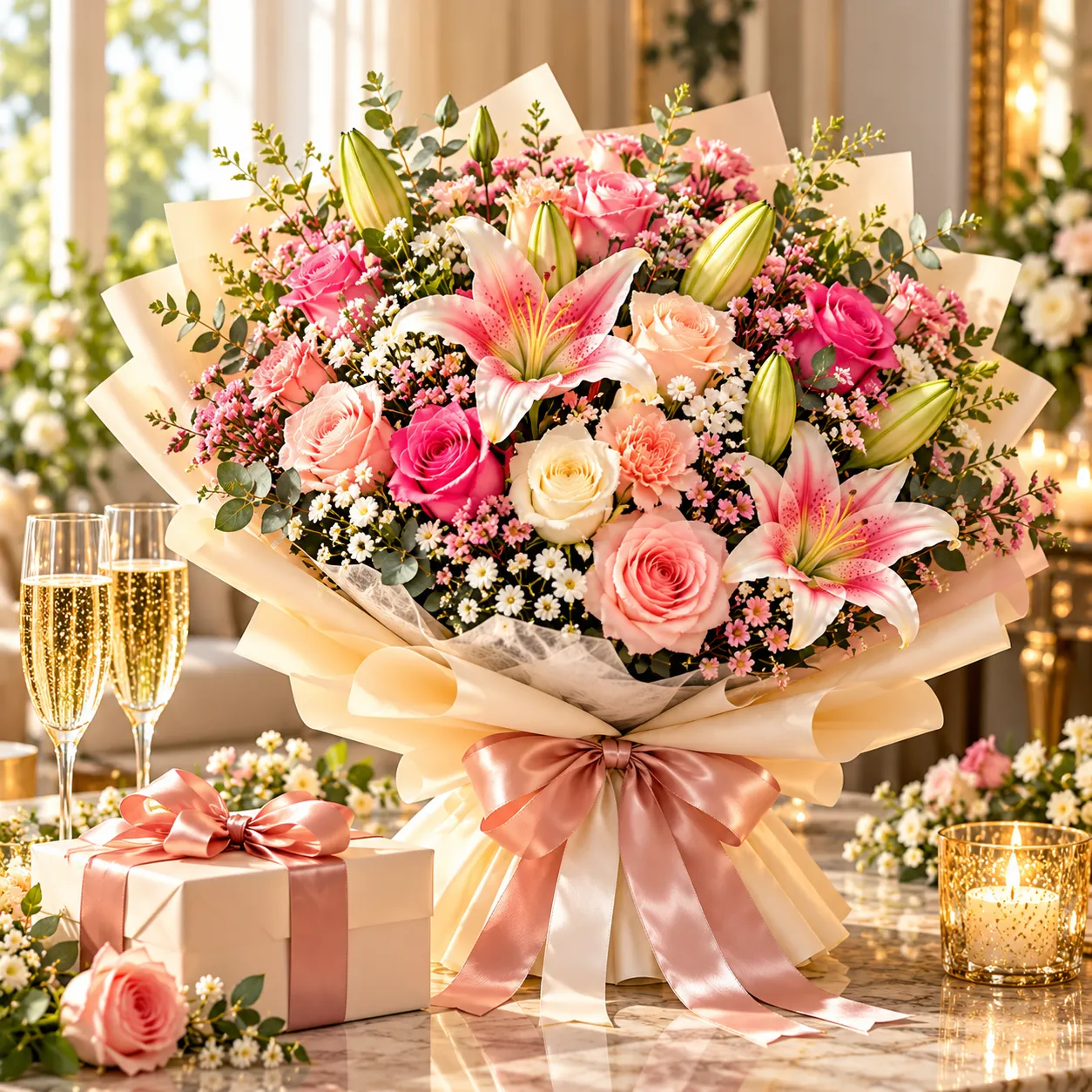 Bouquet de fleurs colorées pour féliciter une personne et célébrer une réussite au Maroc