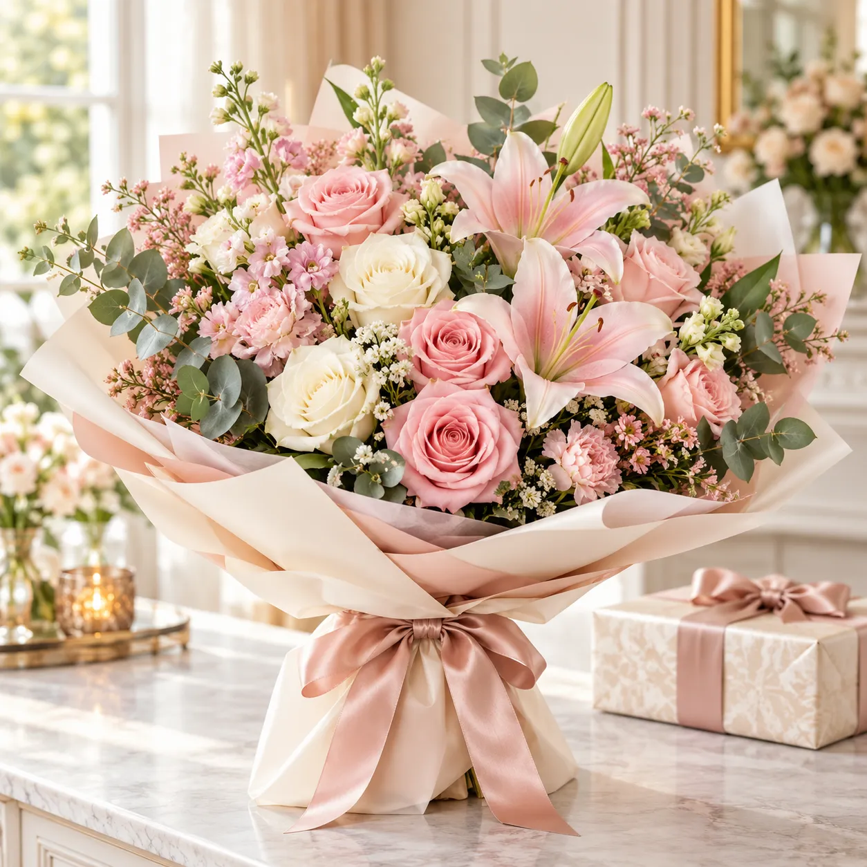 Bouquet de roses et fleurs pastel pour remercier une personne au Maroc