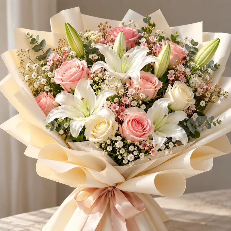 Bouquet de fleurs fraîches roses et lys – Fleuria Maroc